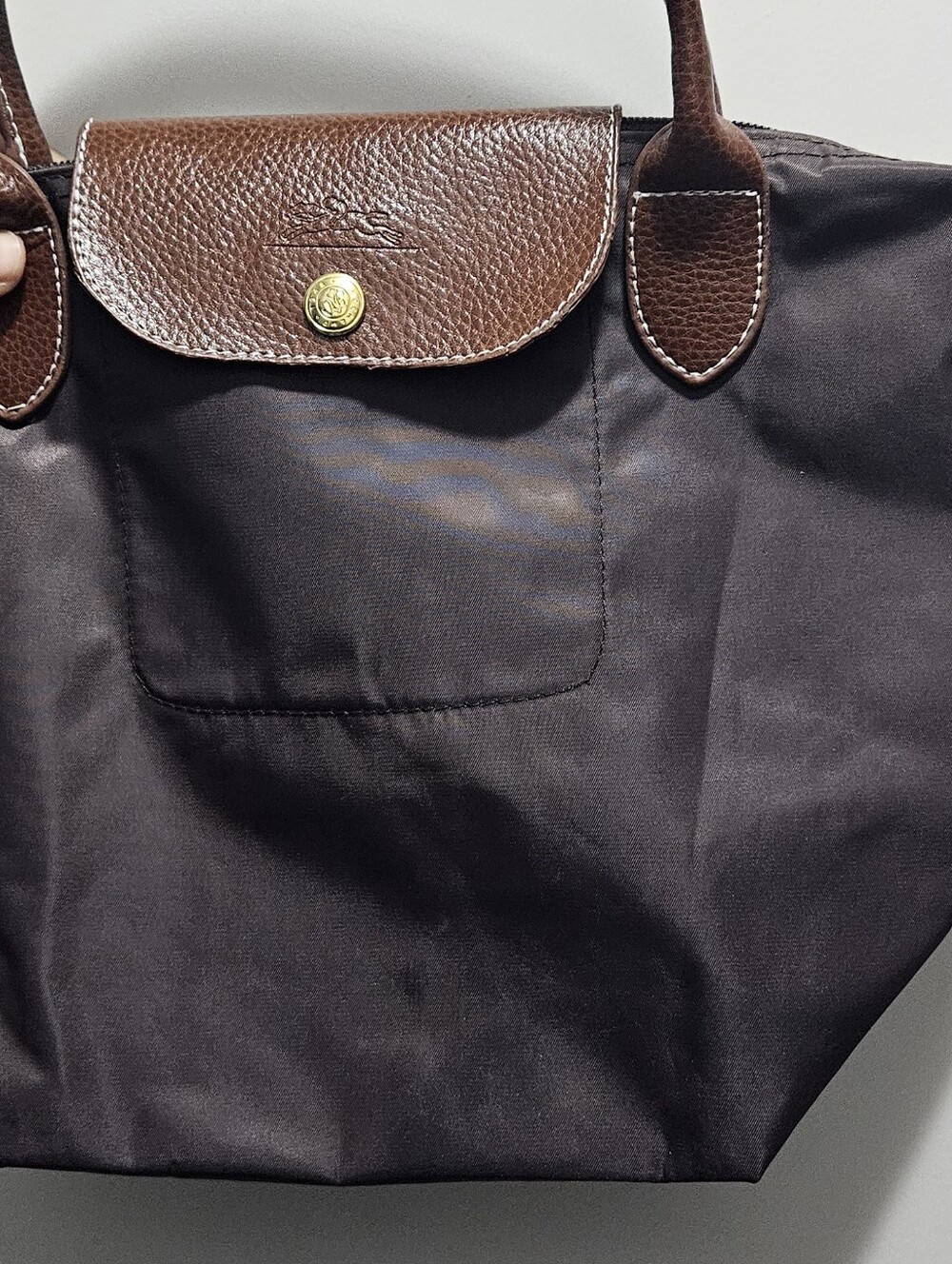 Longchamp Brown Nylon Le Pliage Top Handle Tote with Tan Leather Trim - Picture 6 of 9